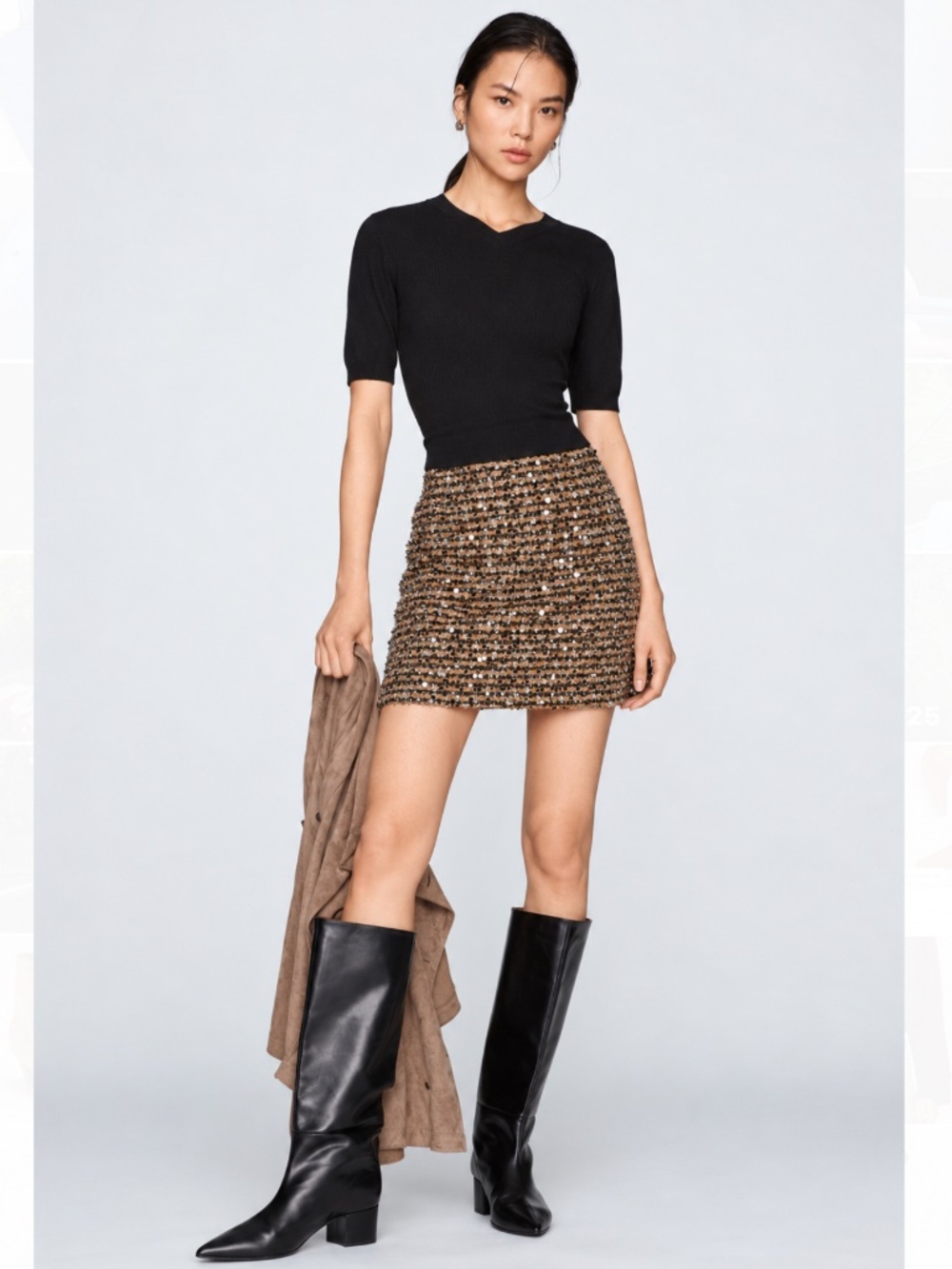NWT Gianni Bini Liora Sequin Tweed Shift Mini Skirt Sz 4
